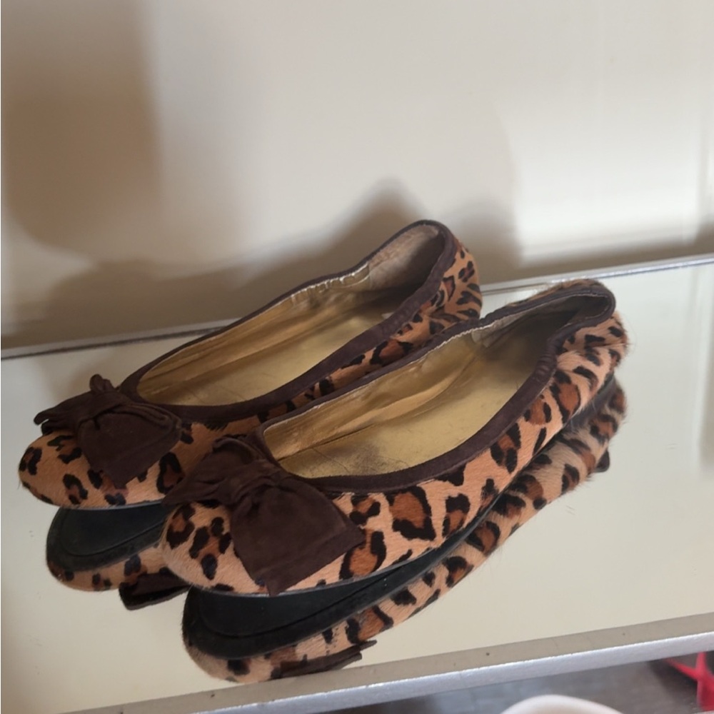 LAUREN RALPH LAUREN Leopard Print Flats with Bow Accent